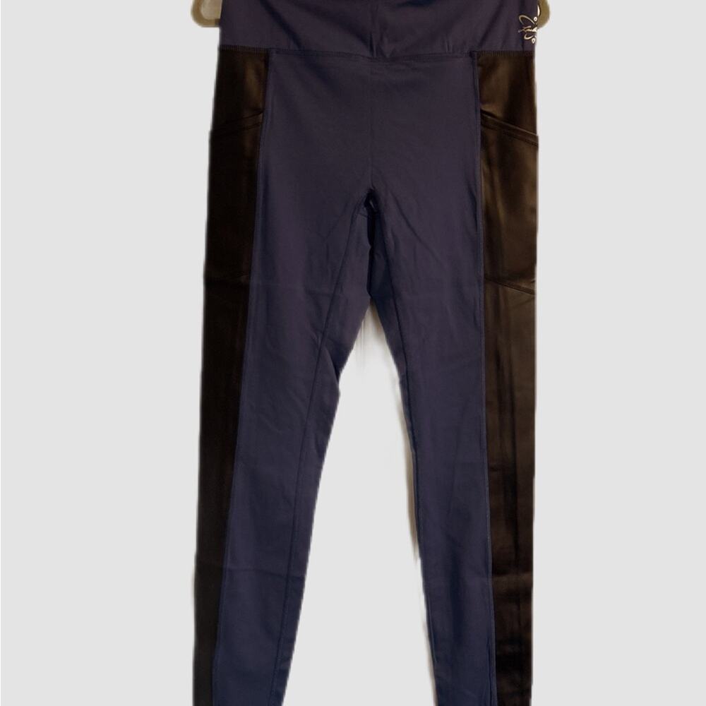 NWT! Laila Ali Sculpted Faux Leather Trim High-Rise Leggings Pockets Size Large - Picture 3 of 9